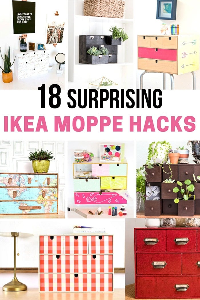Collage of Ikea Moppe hacks with text overlay