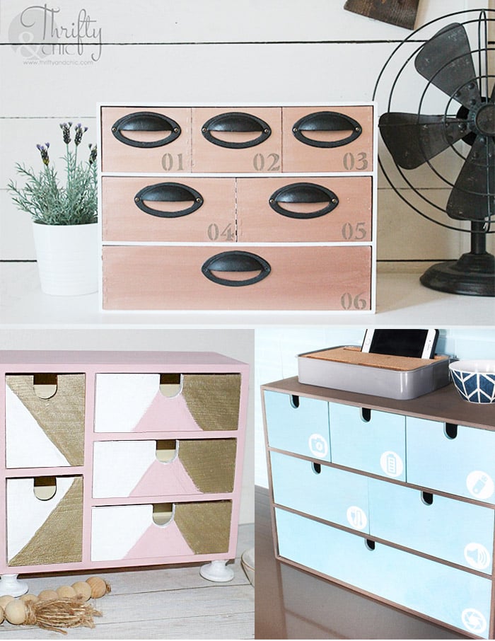 Collage of simple Painted Ikea Moppe hacks