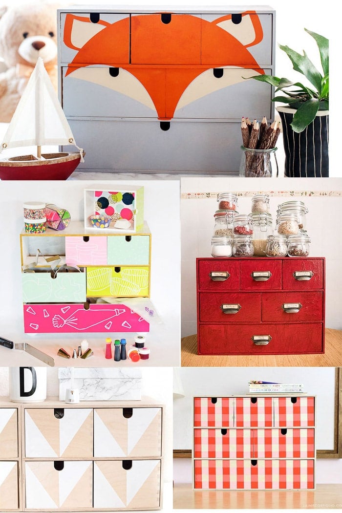 Collage of painted Ikea Moppe hacks