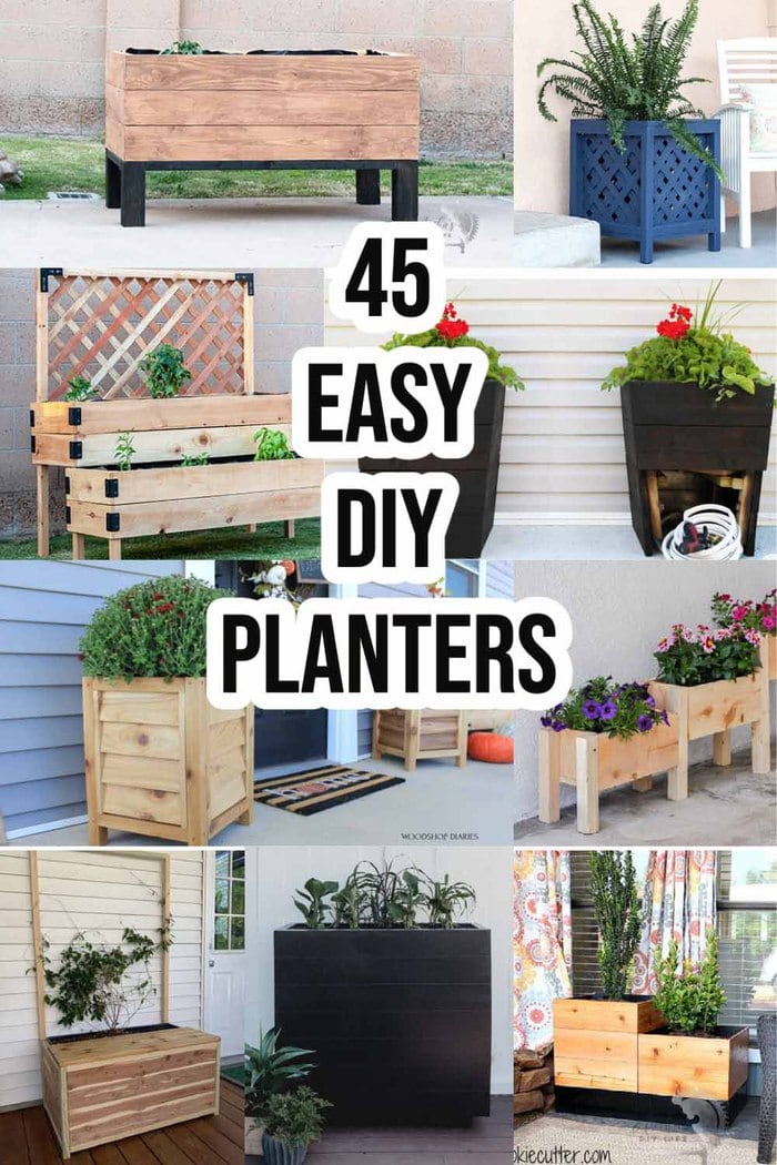 Collage of DIY wood planter box ideas with text overlay