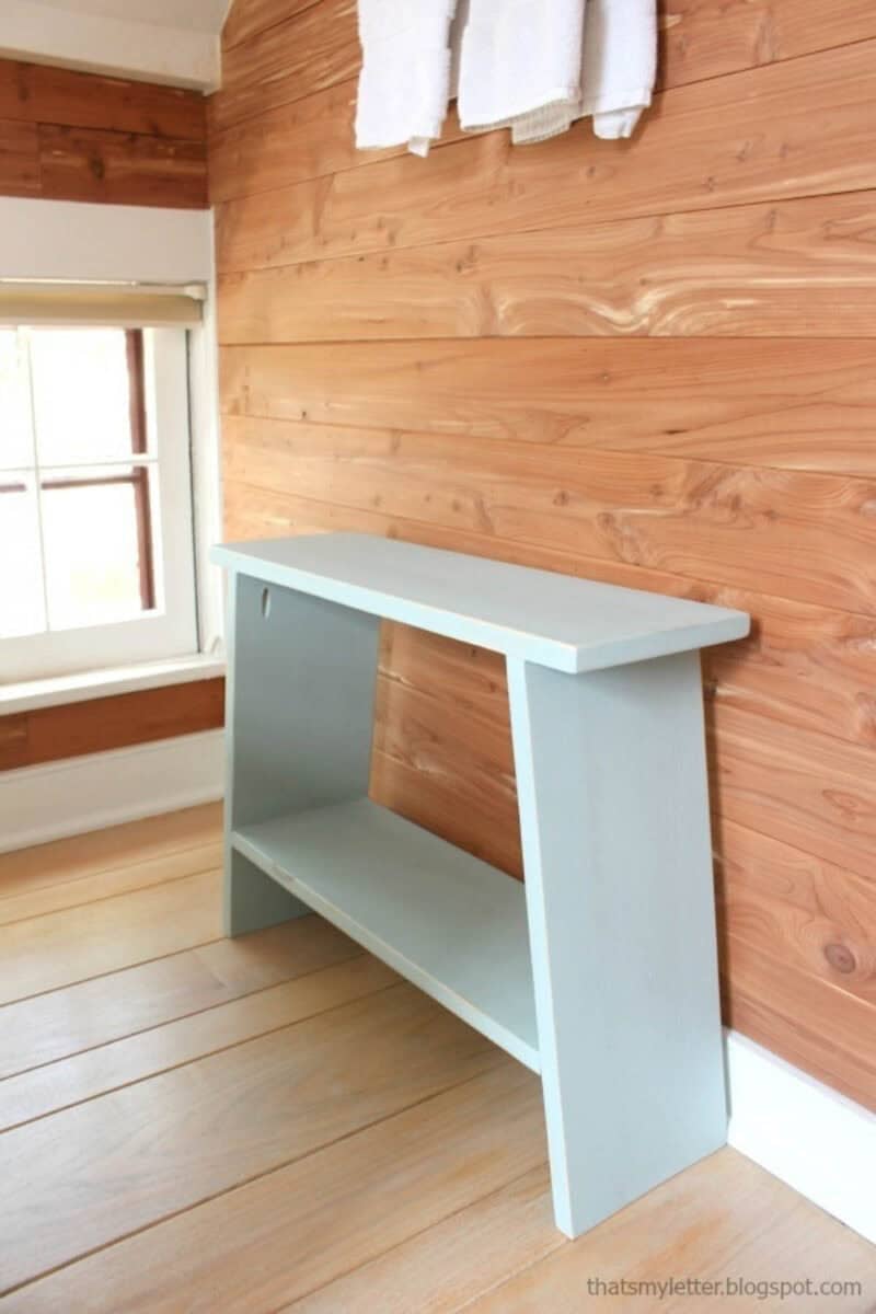 DIY minimal bench painted blue
