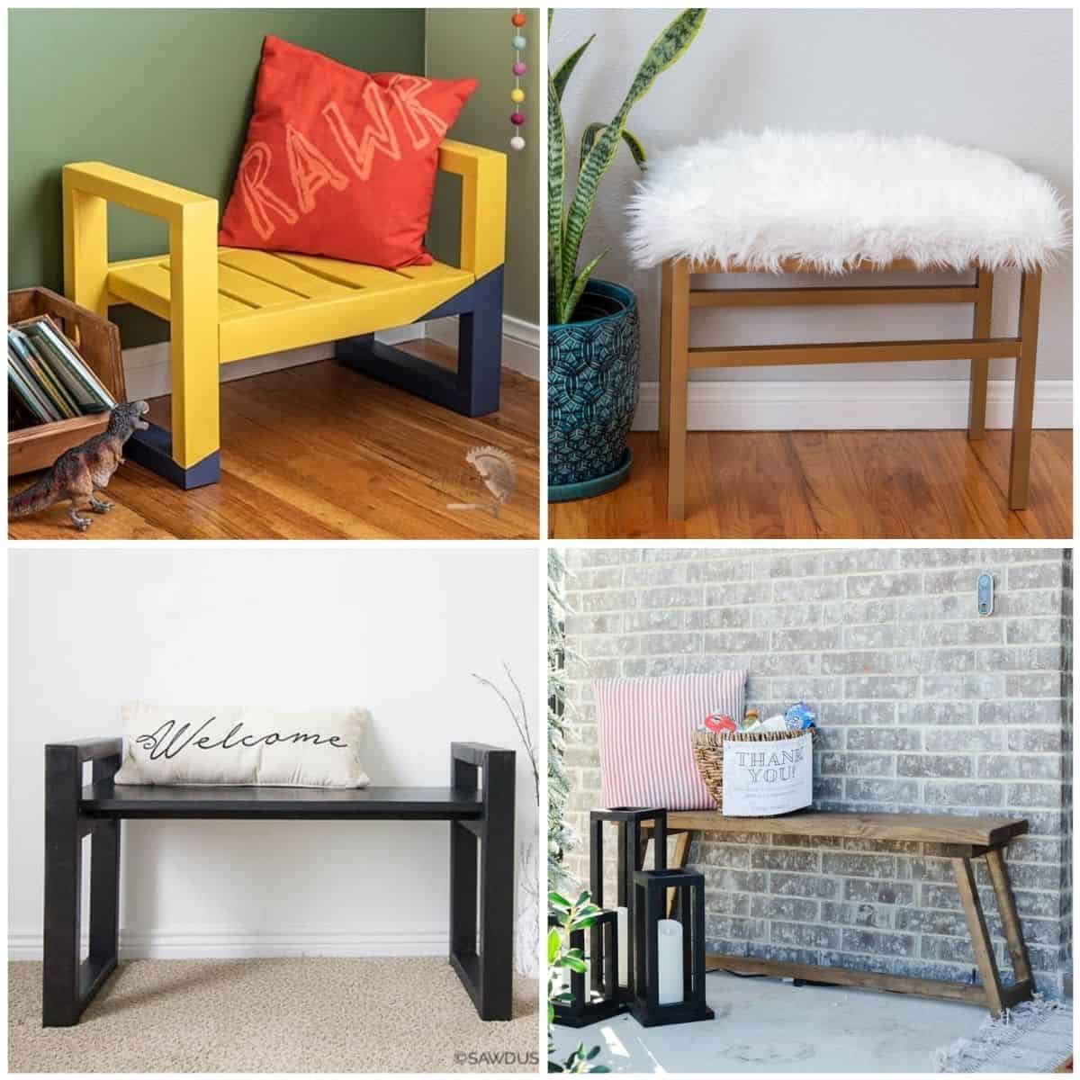 Image collage of four DIY bench ides