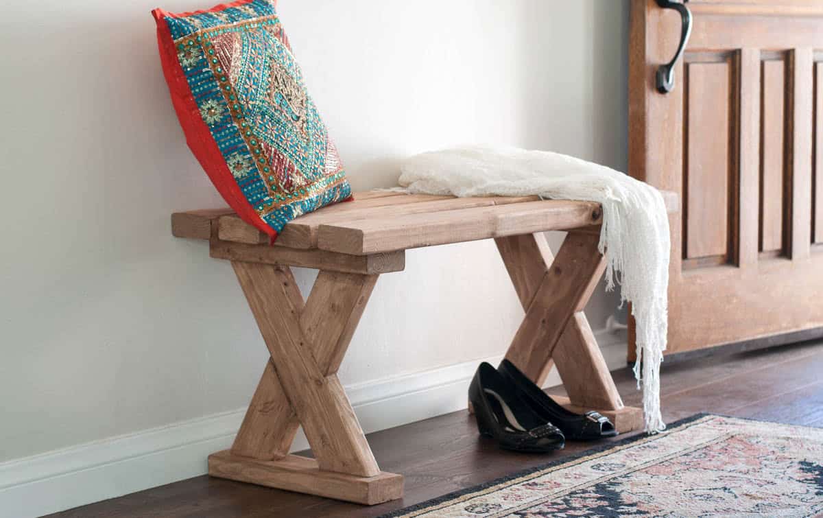 DIY 2X4 bench inside in the entryway