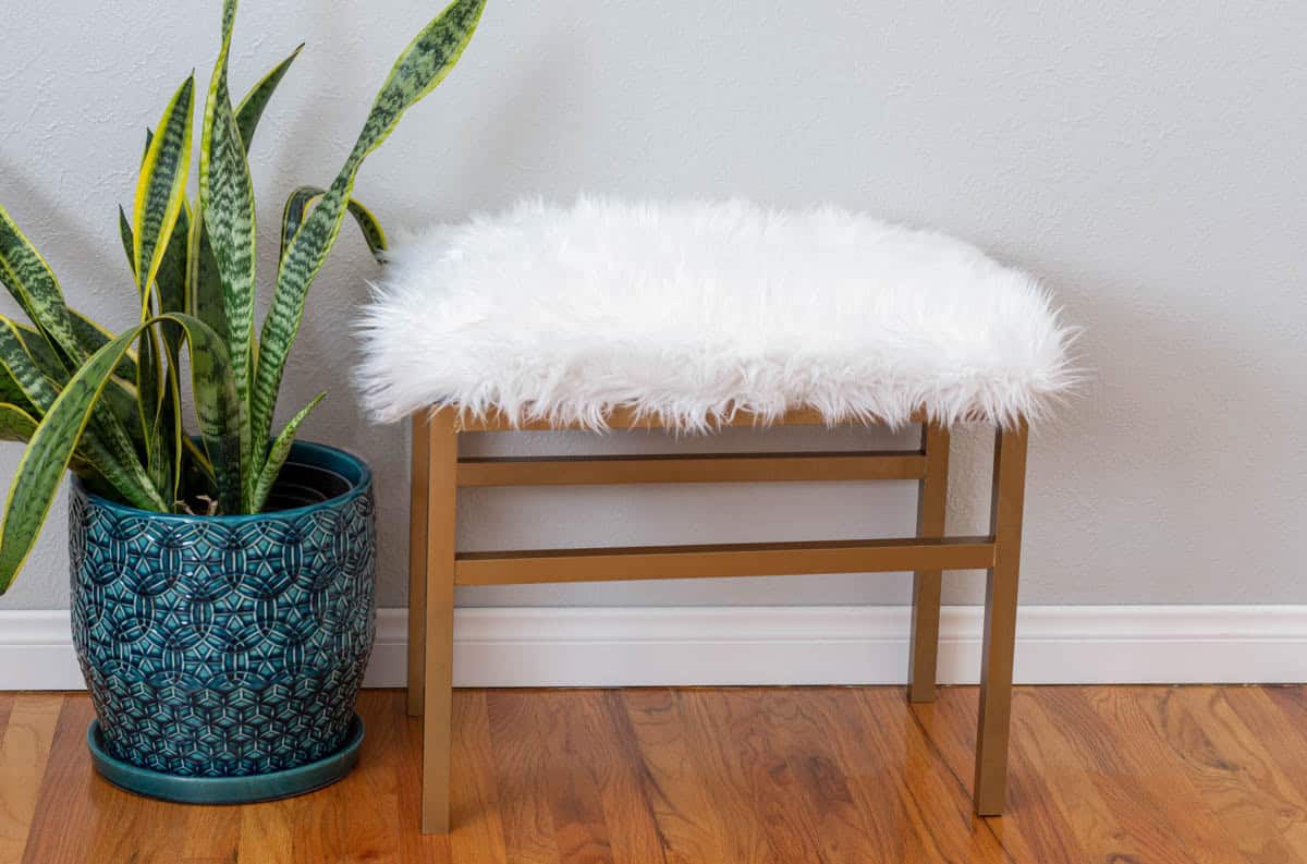 DIY metal bench with faux fur upholstery