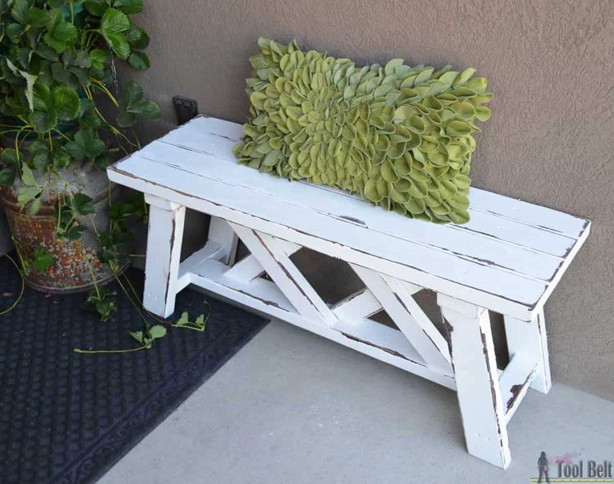 Double X design DIY bench idea made with 2X4s