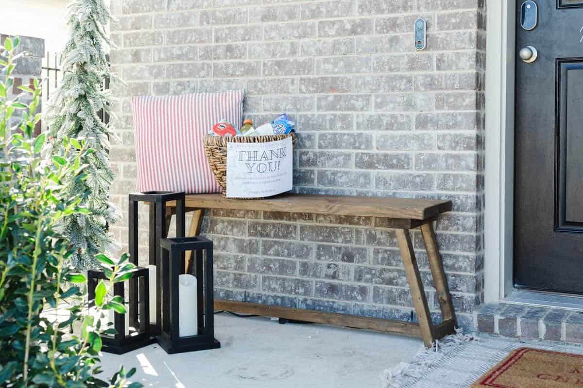 DIY bench on front porch