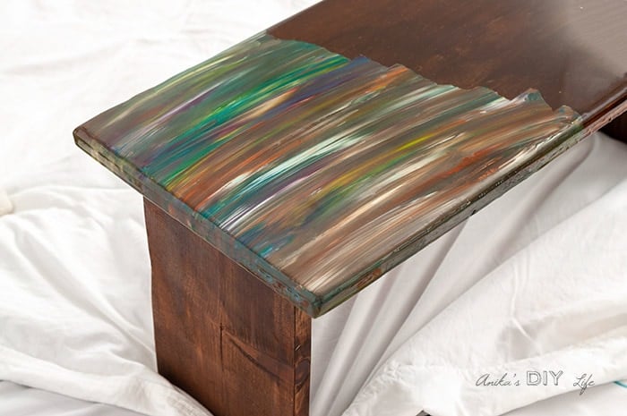 Close up of faux epoxy resin DIY lap desk