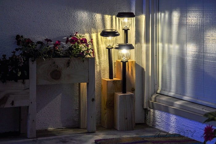Solar light stand at night