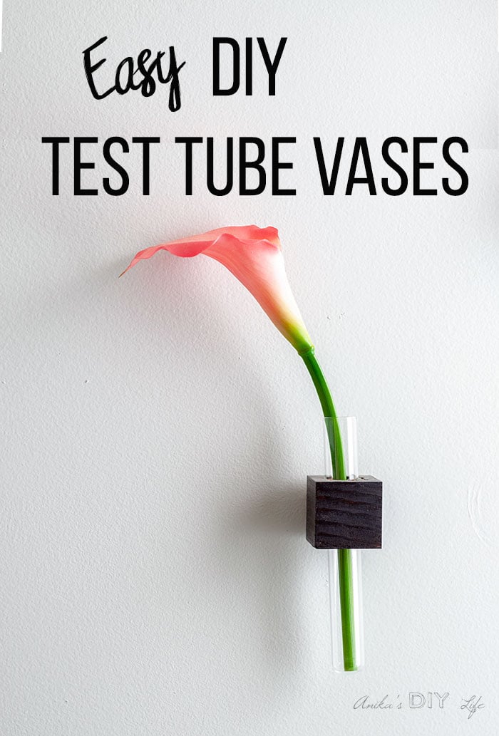 DIY test tube bud vase with cala lily and text overlay