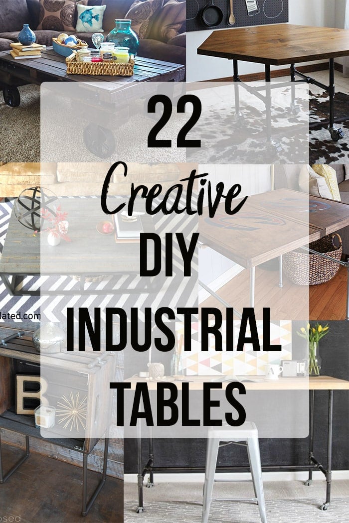 Collage of DIY industrial table ideas with text overlay
