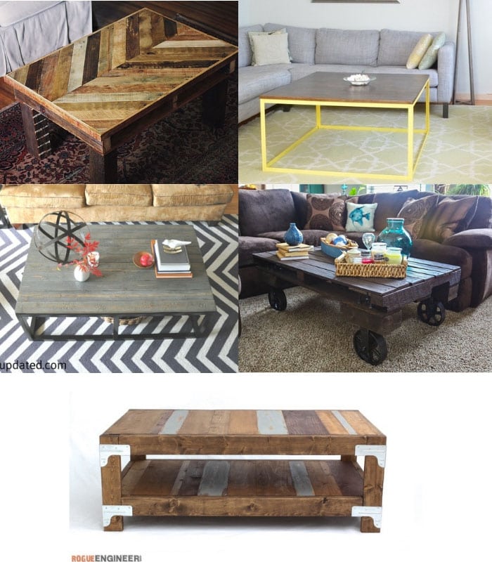 collage of DIY industrial coffee tables
