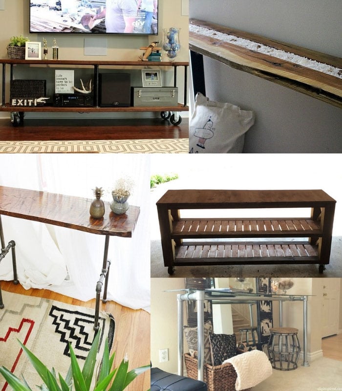 Collage of DIY industrial console table ideas