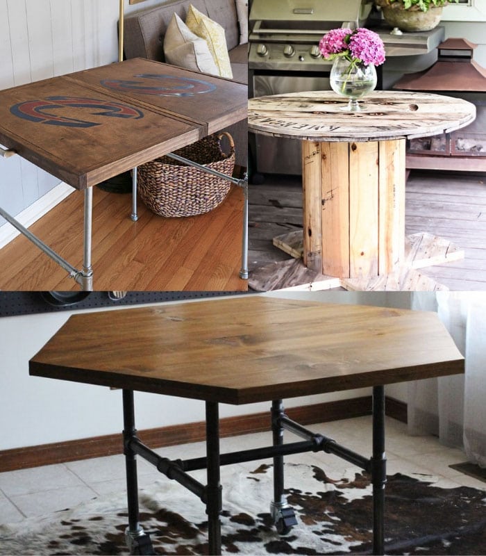 Collage of DIY industrial dining tables