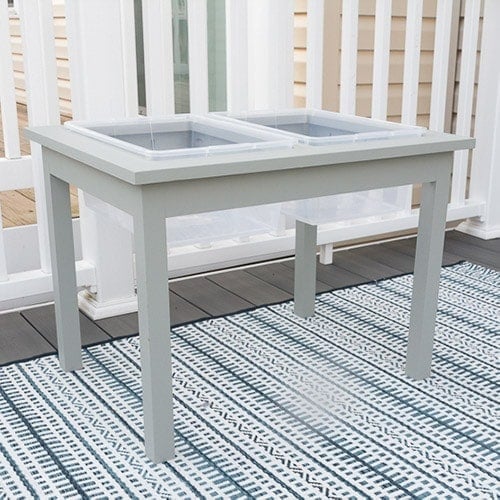 These DIY water table plans show you how to make a simple sensory table for your toddler. The easy and simple design can also be used as a sand and water table!