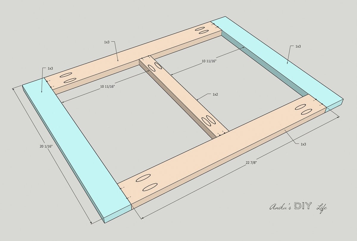 schematic of how to build the top with all dimensions marked