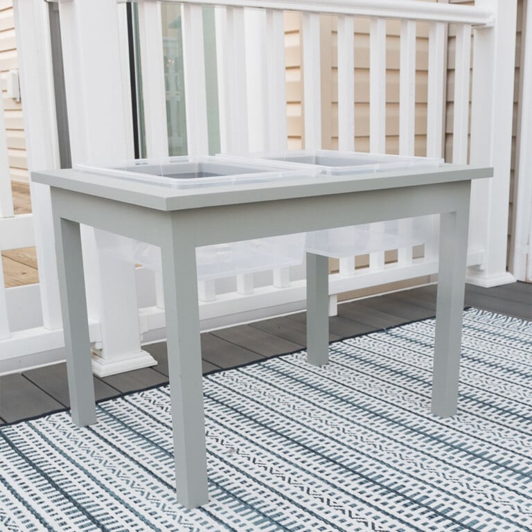 These DIY water table plans show you how to make a simple and sturdy sensory table for your toddler. The easy and simple design can also be used as a sand and water table!
