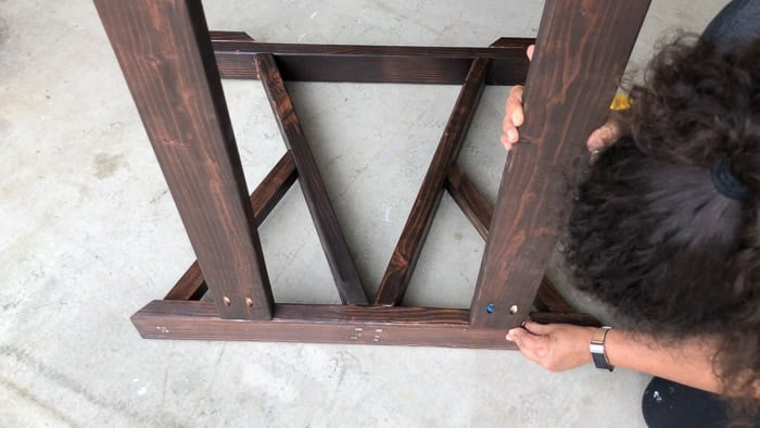 Attaching runners to the DIY trestle dining table legs