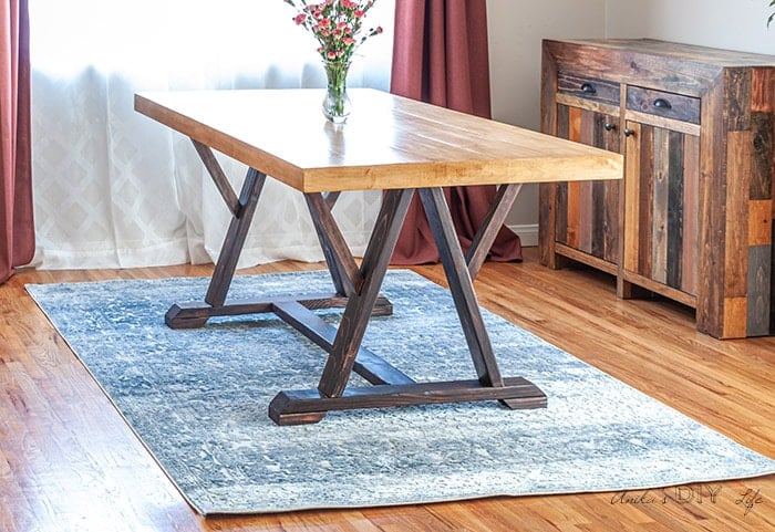 Another view of the DIY Farmhouse trestle dining table