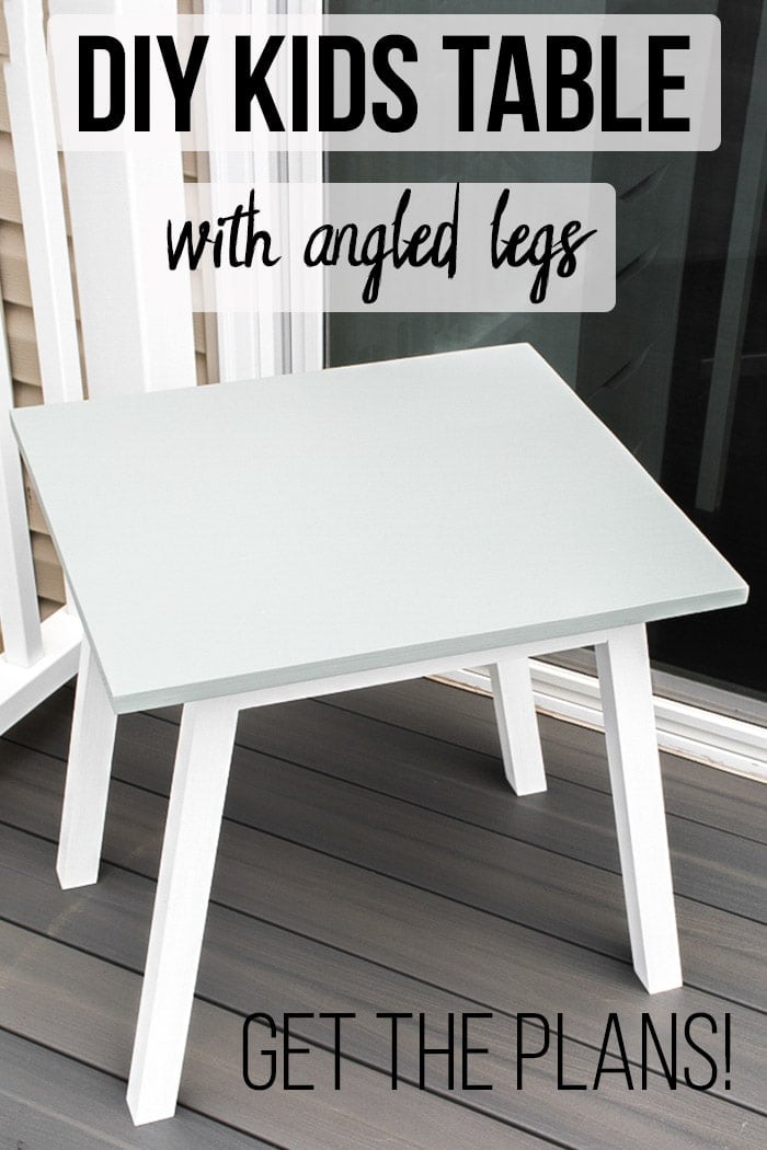 Grey angled leg diy kids table with text overlay