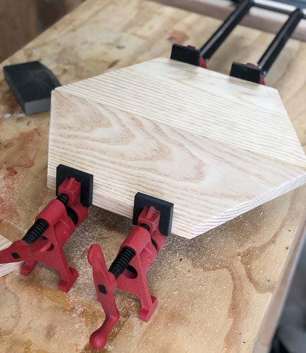 Glueing up the top of the DIY Hexagon table