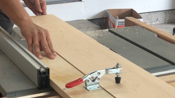 Running boards through the table saw using a Homemade Edge Jointer Jig