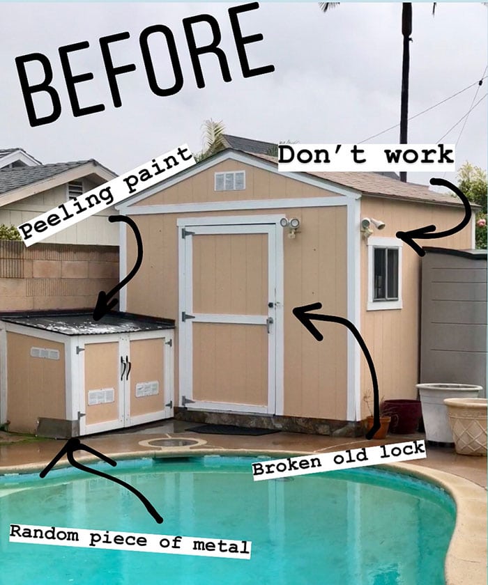 Description of shed before the makeover with paint