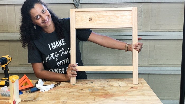 Assembled sides of the DIY nightstand with charging station