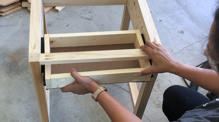 Adding drawer to the DIY nightstand with hidden charging station