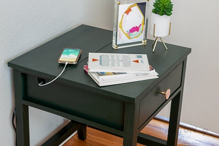 Top view of the DIY end table with charging station