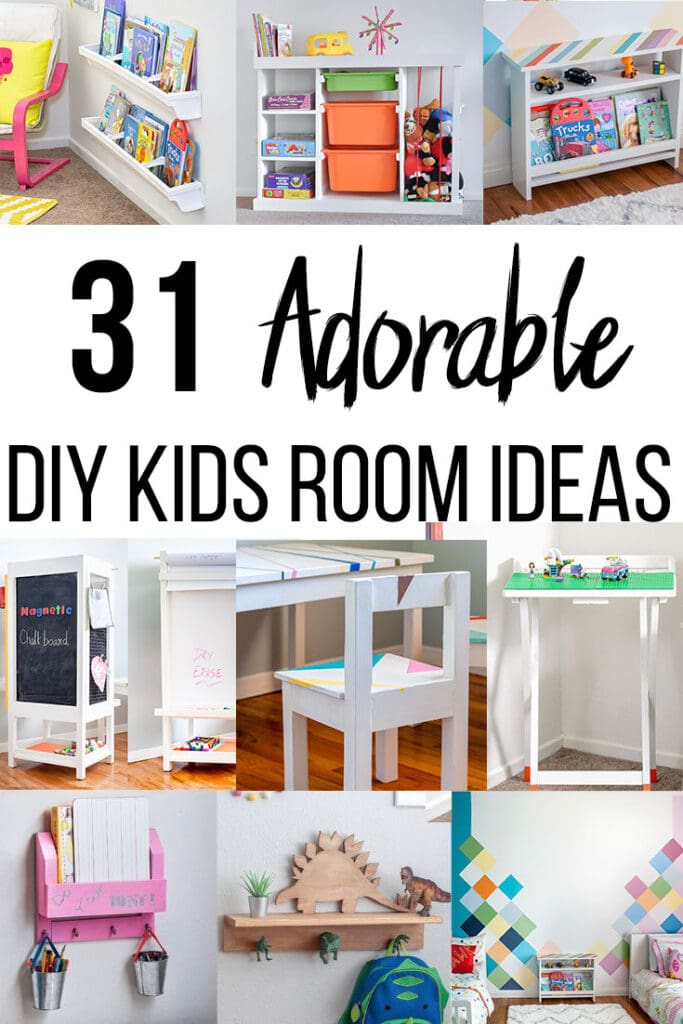 Collage of various DIY Kids room project ideas with text overlay