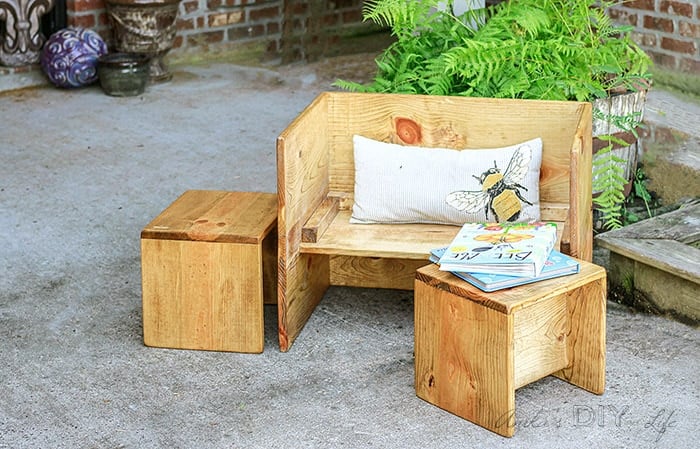 DIY Kids table and chair that can be converted to a bench or stool.