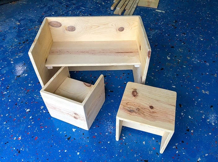 Completed convertible DIY kids table and chair set