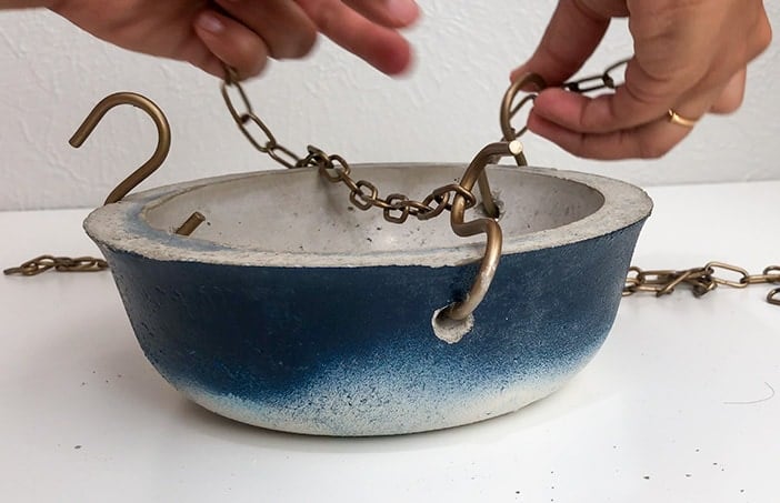 hanging a DIY concrete planter using S-hooks and chain
