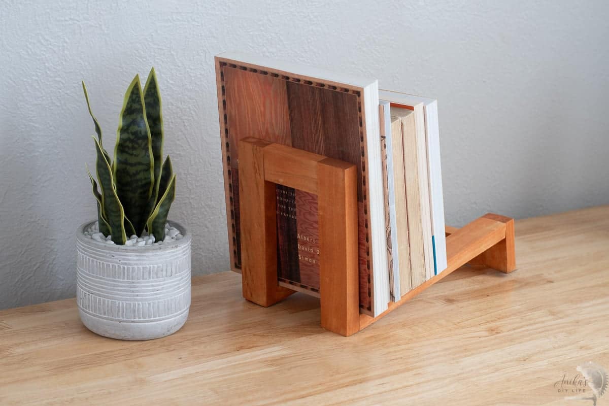 DIY Bookrack on the desk with books.