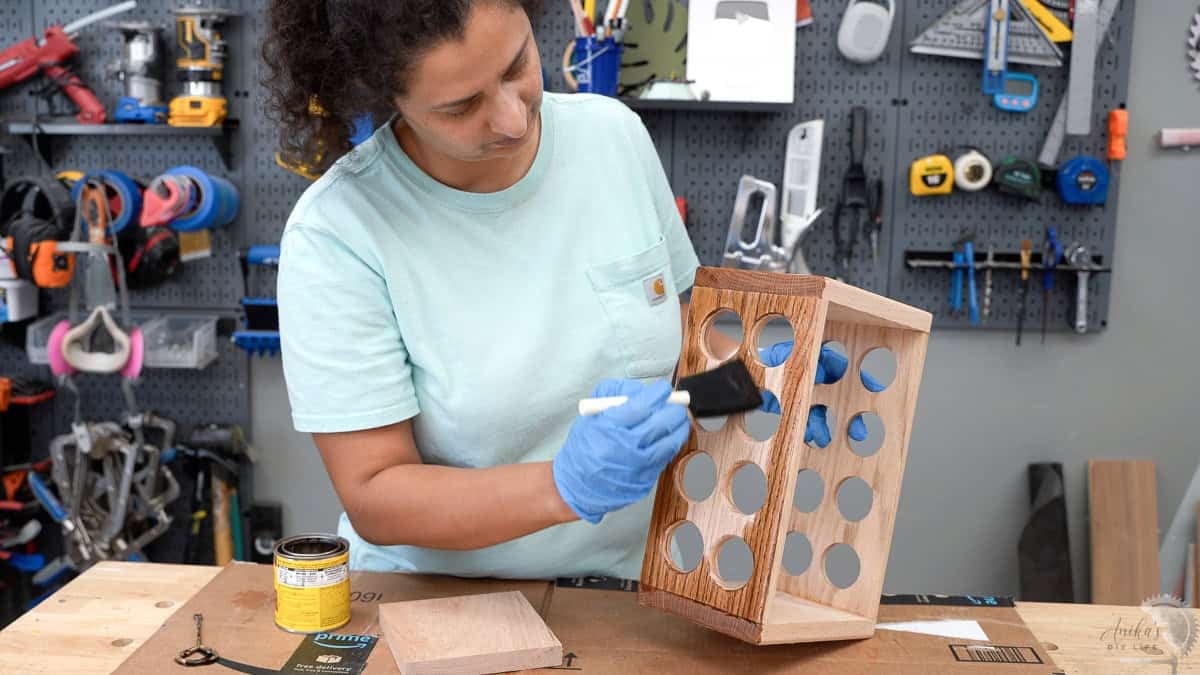 Staining the diy rotating spice rack