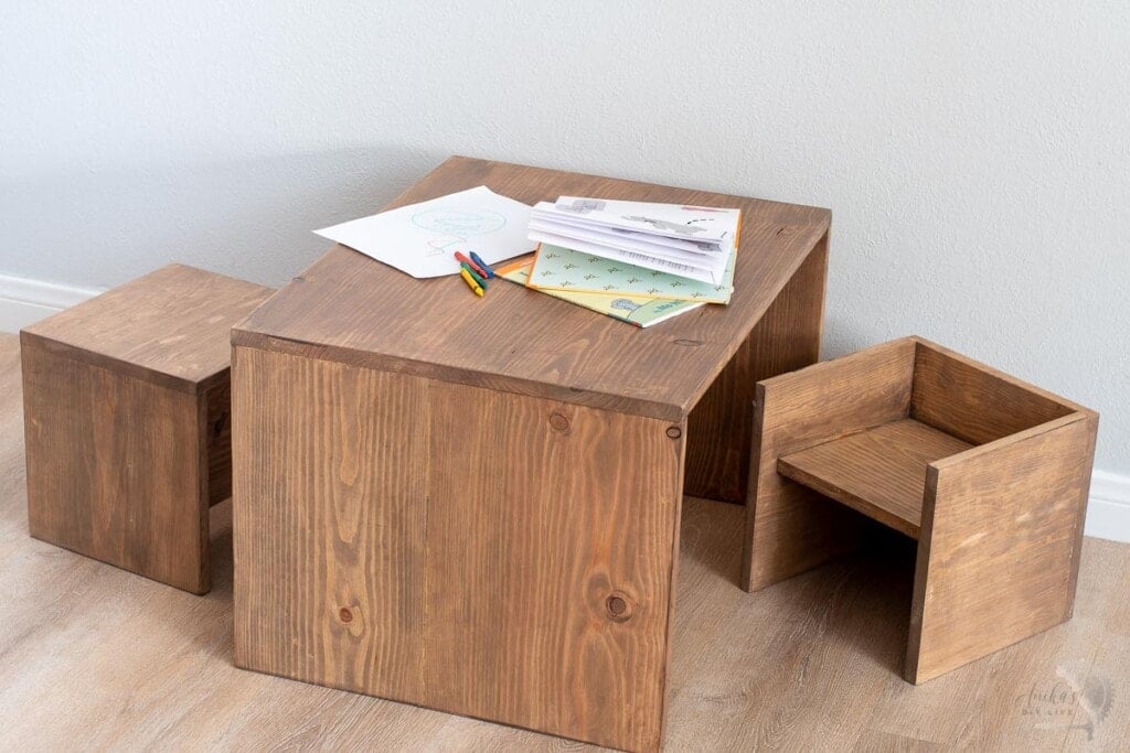DIY convertible toddler table and chair set with books and crayons