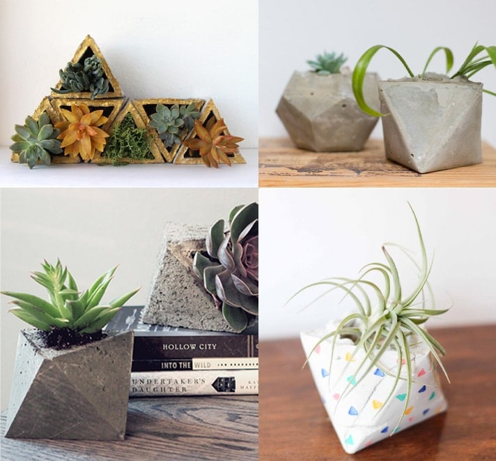 collage of 4 small DIY geometric concrete planers