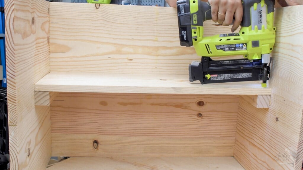 attaching the desk inset using finish nails