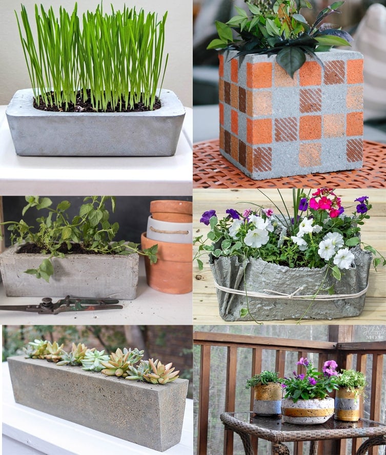 Collage of 6 DIY concrete planter boxes