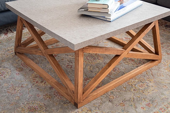 close up of the top of the DIY coffee table