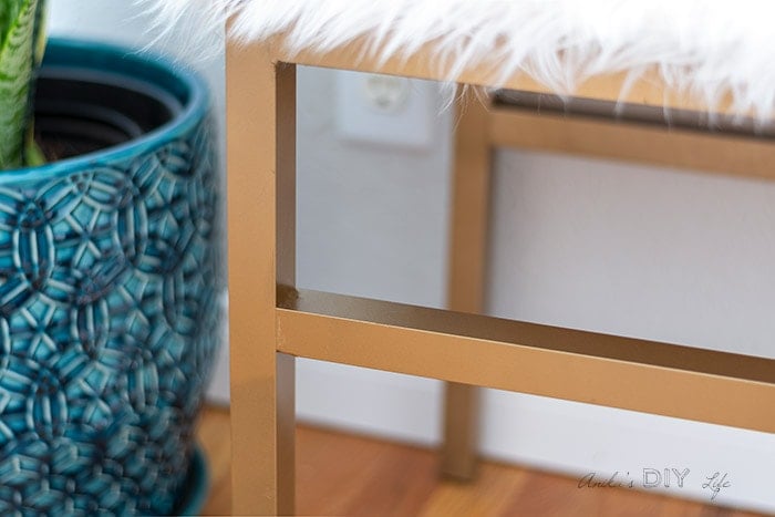Close up of DIY metal bench