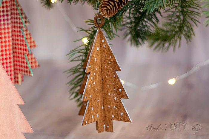Close up of stained wooden ornament