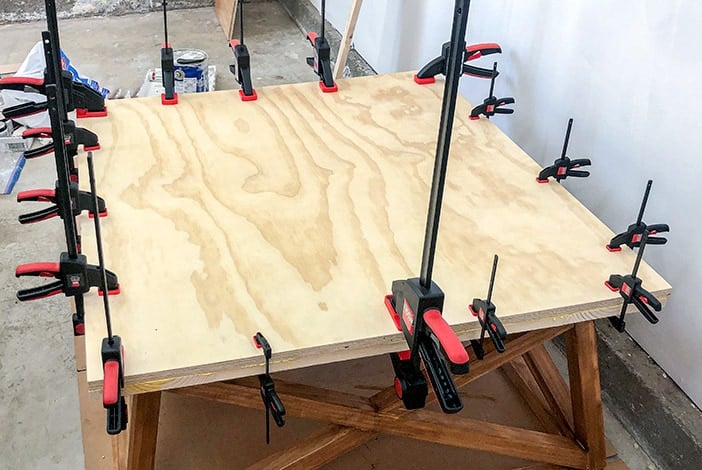 glueing up the coffee table top