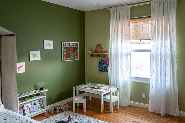 completed dinosaur and nature inspired toddler room