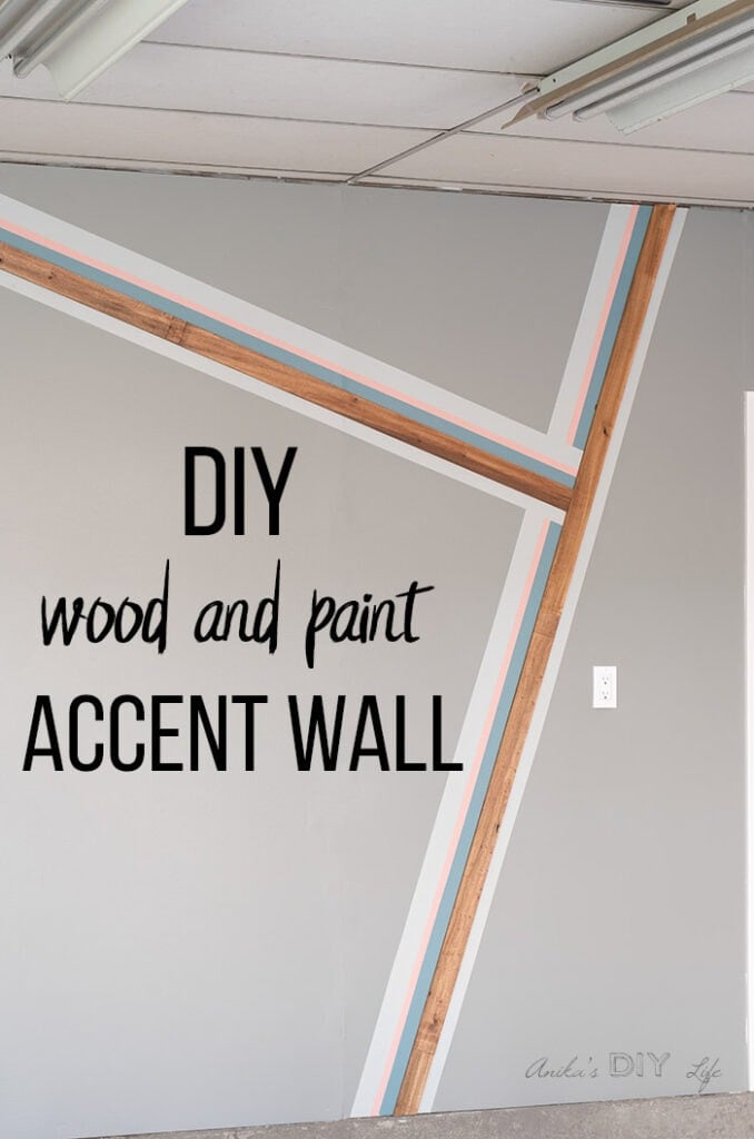 Full garage accent wall with stripes painted and with wood boards