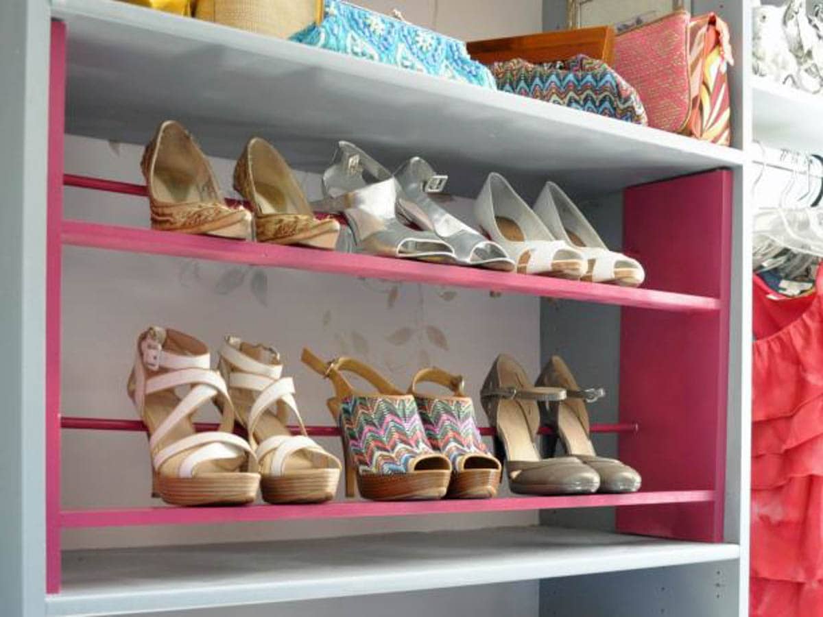 DIY shoe organizer built hold high heels in place