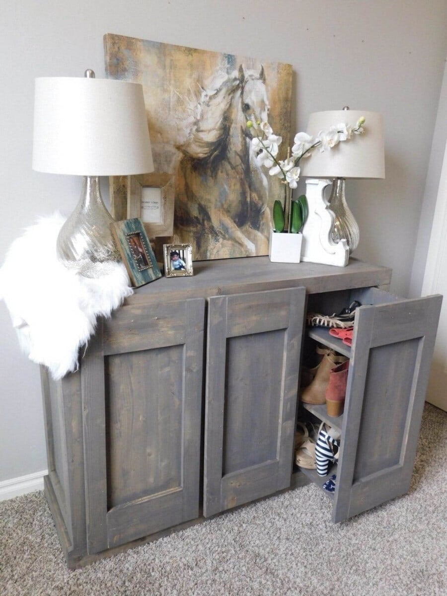 Shoe cabinet for organizing shoes with three pull out drawers