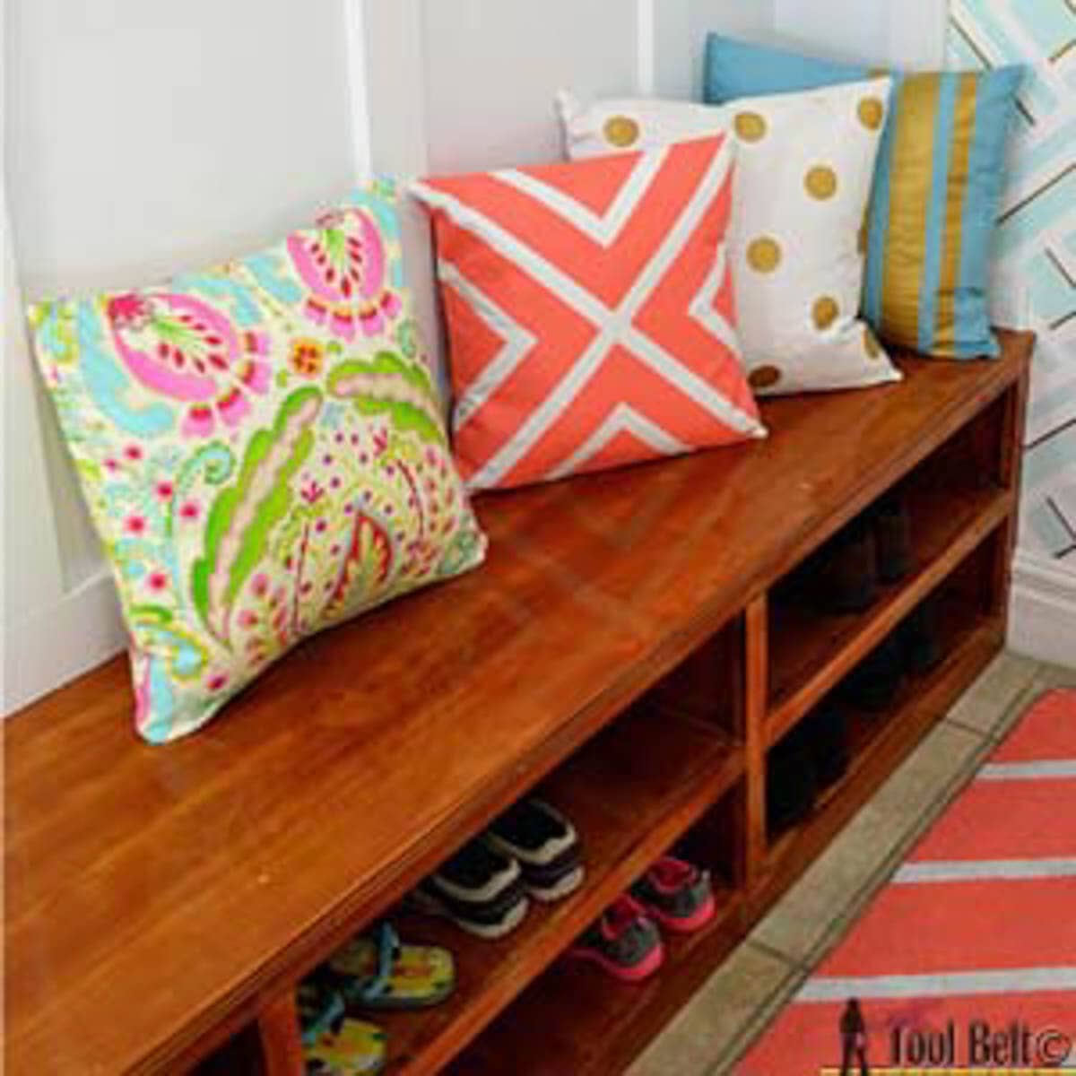 Storage bench DIY shoe organizer ideas for organizing in an entryway