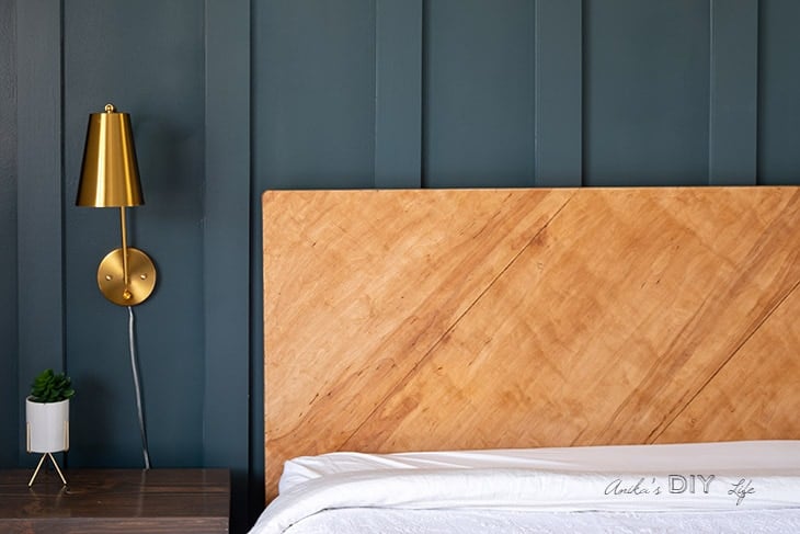 Close up of DIY headboard for bed