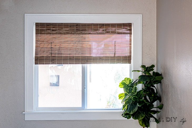 Completed DIY window trim on a window.